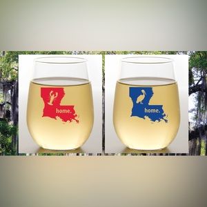 Louisiana State Bird & Crawfish - Stemless Shatterproof Wine Glasses (2 Pack)